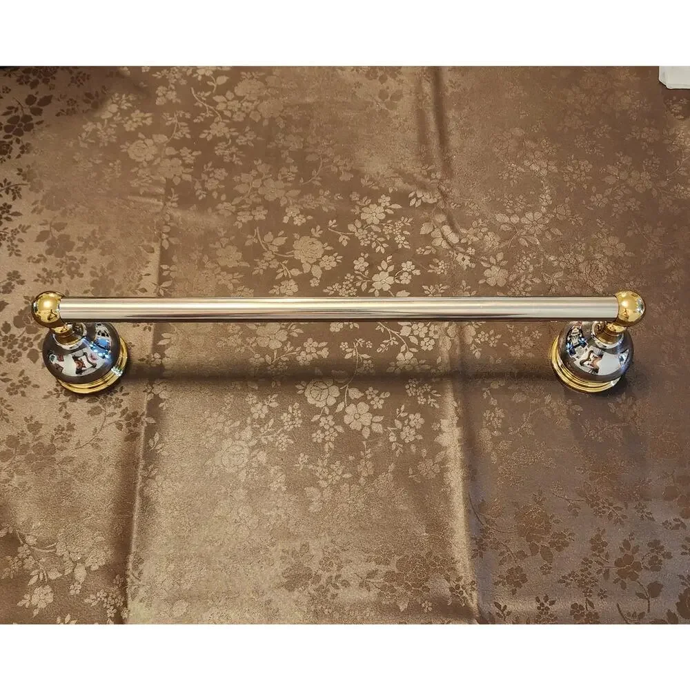 Two-Tone Chrome Brass Polished Decorative Round Wall Mount Towel Rod - Picture 1 of 8